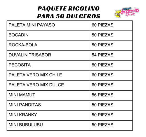 Paquete Ricolino Para 50 Dulceros
