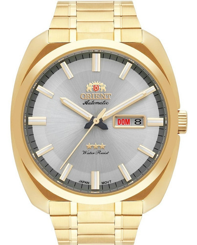 Relógio Orient Masculino Dourado Automático Luxo F49gg021 Cor do fundo Prateado