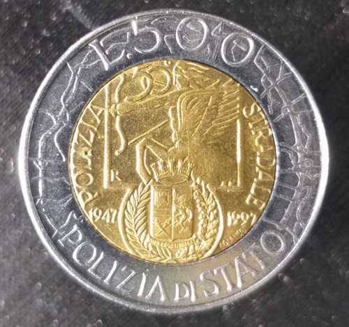 M579 Italia Moneda 500 Liras Año 1997 Km# 187 Policia 