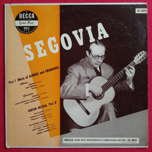 Decca 1949 Segovia Lp Albéniz And Granados, Guitar Recital