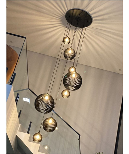 Lustre Para Sala Pé Direito Duplo Alto Mix Ball P7 Preto 110V/220V (Bivolt)
