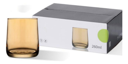 Set X6 Vasos Redondos De Vidrio 260ml Color Dorado