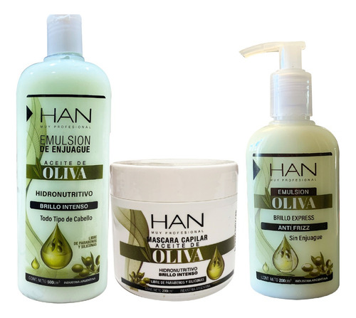 Han Enjuague +mascara + Crema De Peinar Oliva Antifrizz