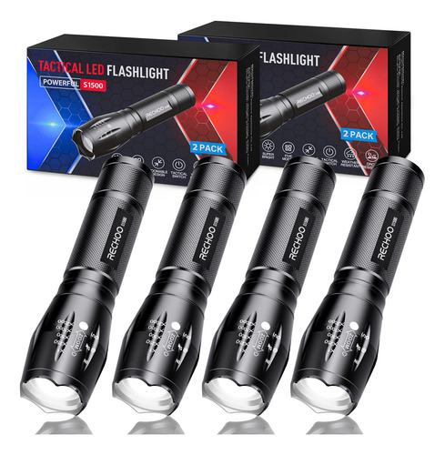 Rechoo Paquete De 4 Linternas Tácticas, Linternas Led Bril