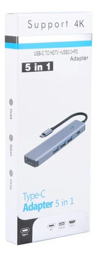 Hub C Usb 3.0 X 3 Pd 100w - Hdmi Con Interruptor Pc Mac iPad Color Plateado