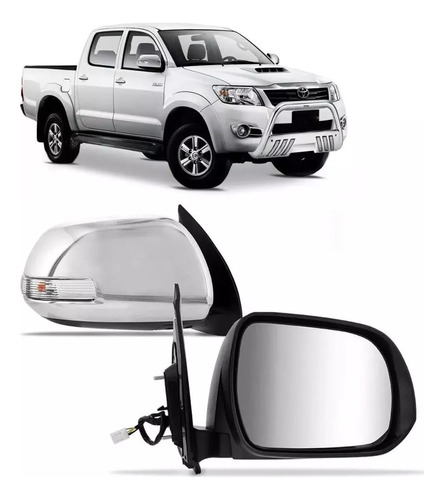 Par Retrovisor Hilux 2012 Á 2015 Elétrico Cromado Com Pisca