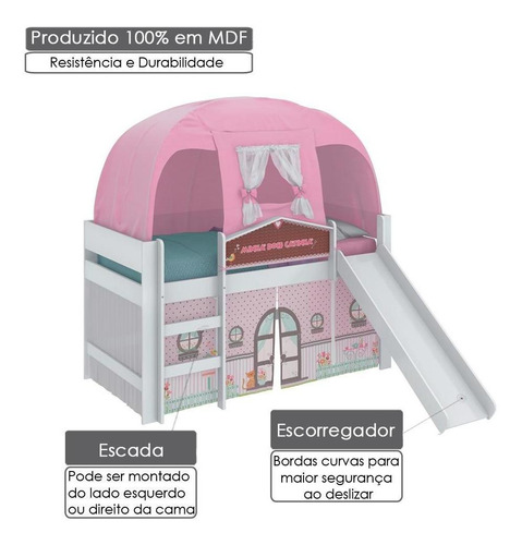 Cama Infantil Doce Casinha Play Com Escorregador, Cabana E C