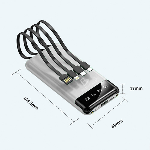 Power Bank 10000mah Batería Portátil Pantalla Led 3 Entradas Color Blanco
