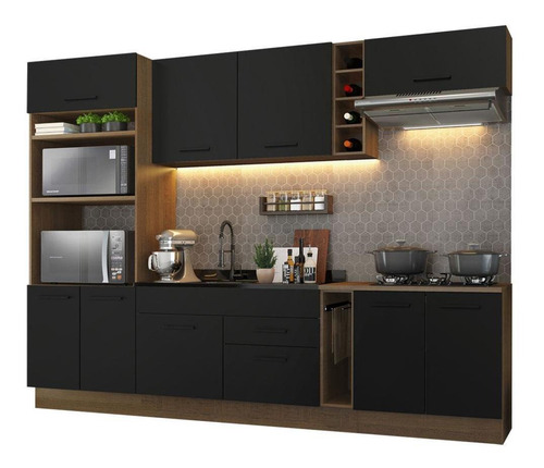 Cozinha Completa Madesa Agata 290001 C Armá Balcão S Tamp Rp Cor Rustic/Preto