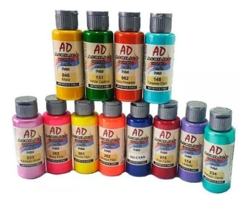 Pintura Acrilica Ad 60ml. Pack X4 Colores - Quedate Jugando