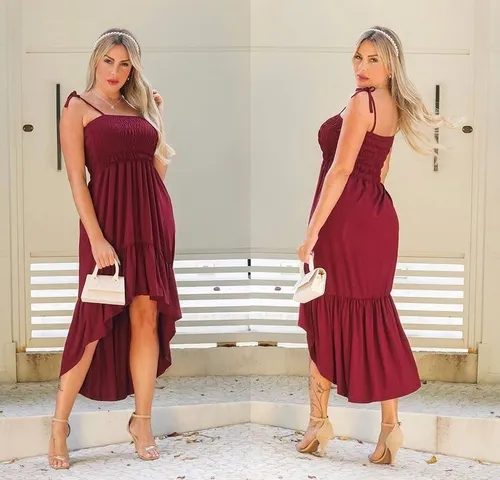 Vestido mais on sale comprido atras