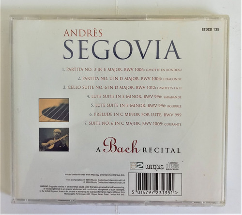 Andres Segovia Cd Guitarra Clasica A Bach Recital (Usado)
