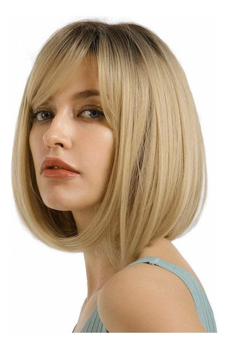 Peluca Rubia Con Flequillo Peluca Recta Corta Bob Para Mujer
