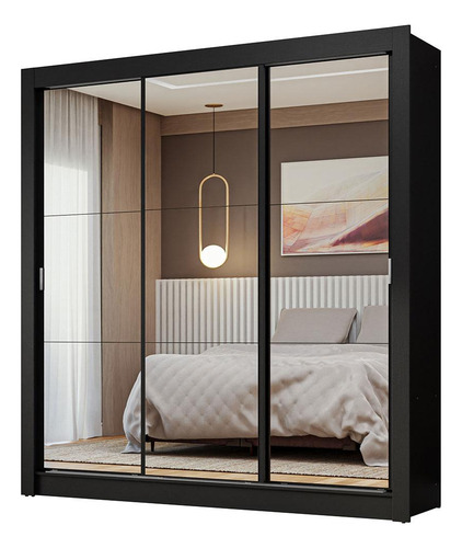 Armario doble con espejo corredizo de 3 puertas Madesa P Noble, color negro
