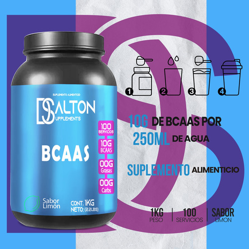 Aminoácidos Bcaas Polvo Dalton 1kg Sabores 100 Servicios Limón