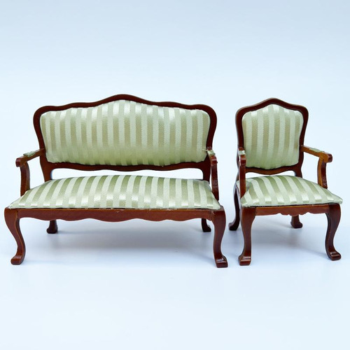 1/12 Sofá De Madera En Miniatura Modelo De Sillones Doble