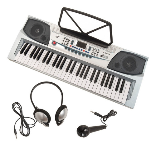 Imagen 2 de 2 de Teclado 54 Notas Gris Con Micrófono Y Audífonos