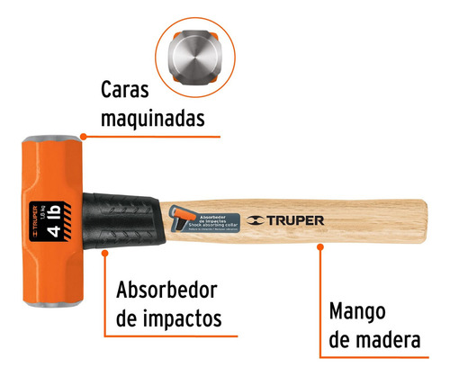 Marro Octagonal 4 Lbs. Mango Madera 12'', Truper, 16508
