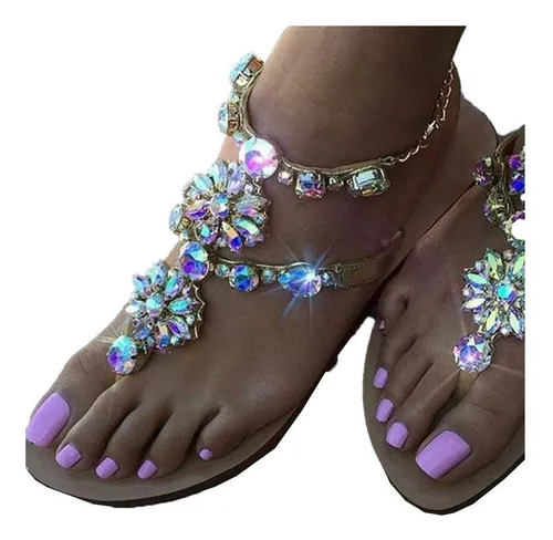 Sandalias Planas De Moda For Mujer Con Pedrer a Cuotas sin inter s