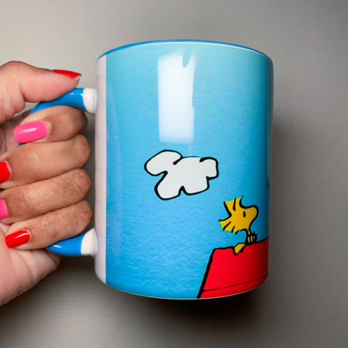 Taza Tazón Celeste Snoopy Leyendo -monstruatazas