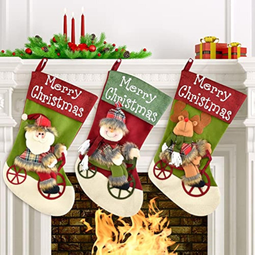 3 Decoración Para Colgar Medias Regalo Navidad Con Caramelos