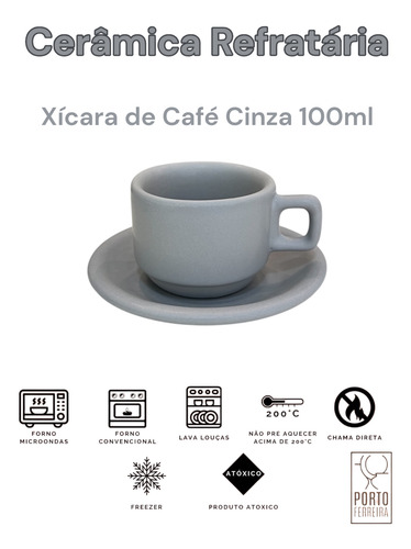 Jogo Prato De Sobremesa + Xícara De Café 8 Peças Cinza