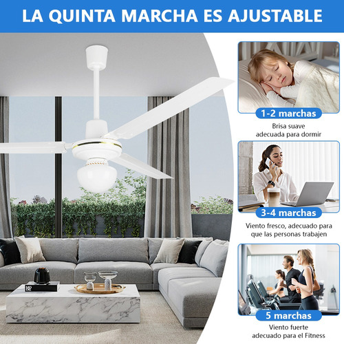 Ventilador Techo Aspas Metal Blanco 55'' 65w 5 Velocidades 1.4 M 60hz Blanco Blanco Metal 3