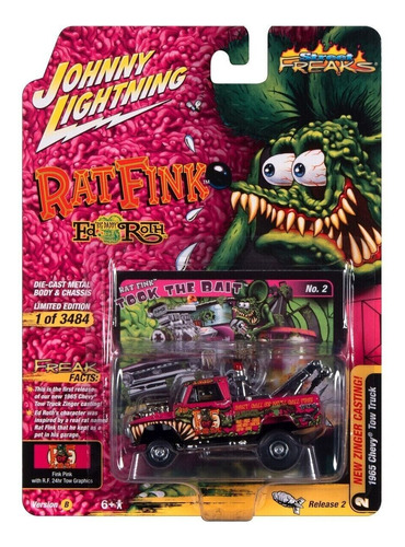 Johnny Lightning Zinger 1965 Chevy Tow Truck Rat Fink Street Color Rosa Chicle