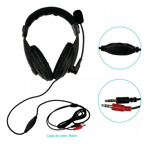 Cintillo Audifono Microfono Doble-plug 2-3,5mm-m 180cm-cable