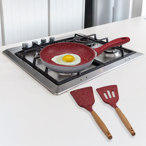 Sartén Antiadherente De 28 Cm + Utensilios Flavorstone Rojo