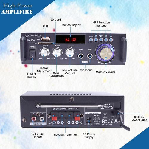 Amplificador Estéreo Bluetooth 600w Technical Pro 2 Canales Color 0 W