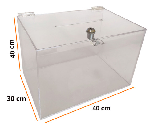Urna Acrilico Transparente 3 Mm Chapa En Tapa 40x30x40 Cm Transparente Con Chapa De Seguridad