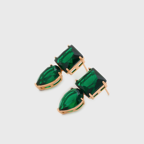 Modernos Aretes Para Dama C/ Swarovski Esmeralda Oro 18k Lam