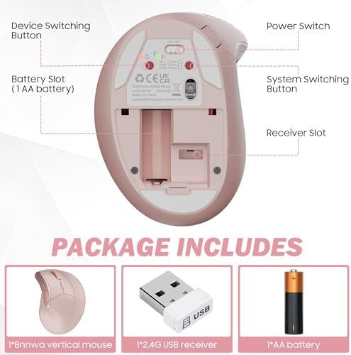 Bnnwa Ratón Ergonómico Vertical Inalámbrico, Multidispositiv