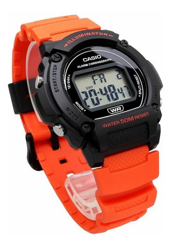 Reloj Casio W-219h-4avcf Illuminator Cronógrafo-negro Naranja Negro Gris