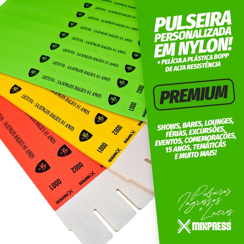 Pulseira Identificação Nylon Impressão Premium . 50 Unids