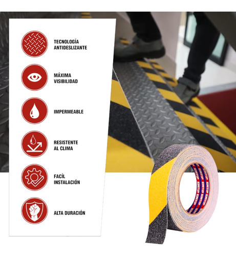 Antideslizante Escalera Amarillo Negro 25mm X 5m. X 4uni-20m Amarillo Y Negro