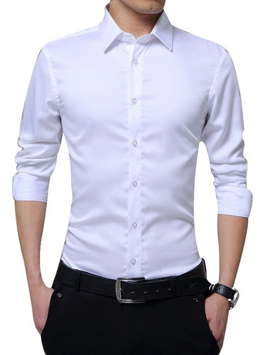 S Camisas De Manga Larga Para Hombre Slim Fit Sólido Formal