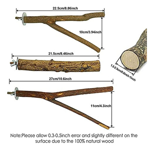 Paquete De5 Perchas De Madera Natural Para Jaulas De Pájaros