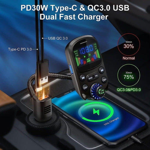 Transmissor Fm Bluetooth Sem Fio Para Carro Com Viva-voz