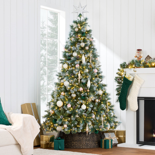 Árbol De Navidad Artificial Esmerilado Preiluminado 6 Ft