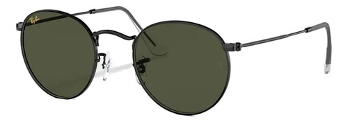 Óculos de sol Ray-Ban Round Metal Legend Standard armação de metal cor polished shiny black, lente green de cristal clássica, haste polished shiny black de metal - RB3447