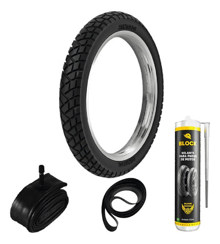 Pneu 80/90-21 48t R34 Rinaldi + Camara + Cinta + Selante
