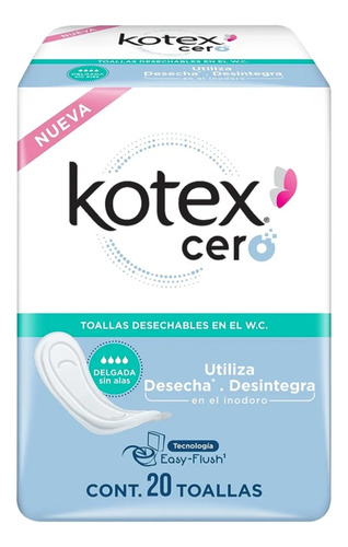 Toallas Femeninas Kotexcero Delgada Sin Alas 20pz Desechable