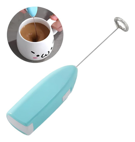 Mini Batidor A Pilas Portátil Espumador Café Leche Mezclador Celeste
