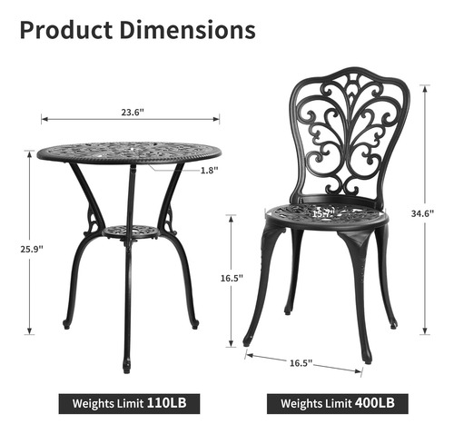 Juego De 3 Muebles Estilo Bistro Mariposa Negro Homefun