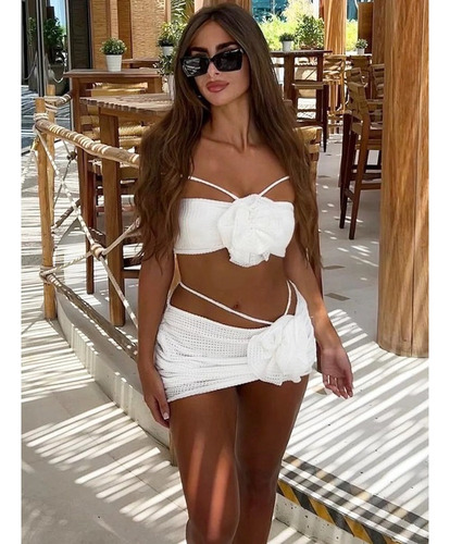 Traje De Baño Bikini De Dos Piezas Con Correa Halter Y Flore