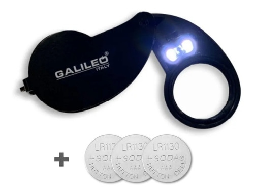 Lupa Alta Graduación Luz Led Uv 40x Galileo+ Pilas Incluidas
