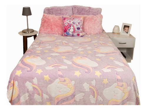 Cobertor Ligero Fotoluminiscente Onix Mat Unicornio Arcoiris