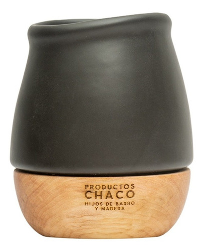 Mate Productos Chaco Porteñito De Cerámica Y Base De Madera Color Negro Satinado